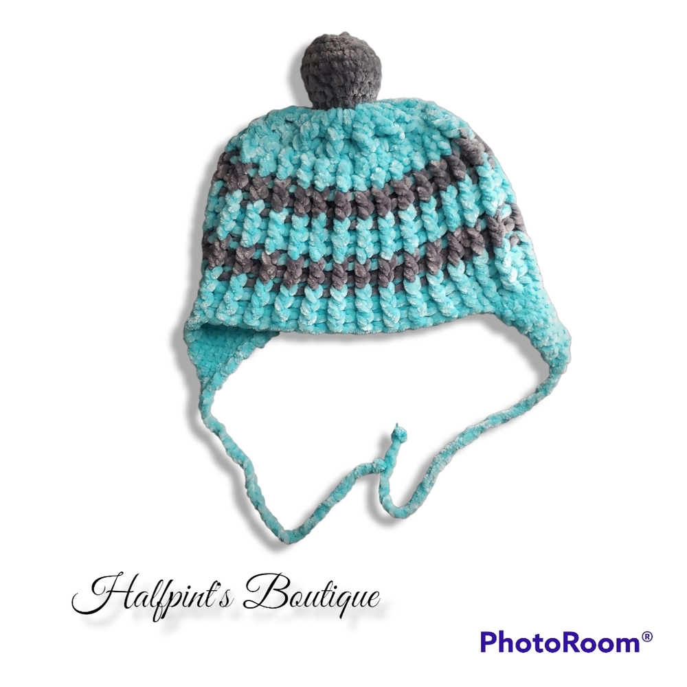 The softest toddler pompom beanie Crochet Blue gray 100% polyester